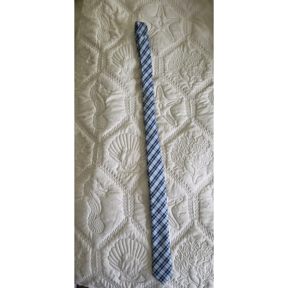 Giorgio Mariani Silk Tie, Blue and‎ White Plaid Pattern, Made in Italy Designer
